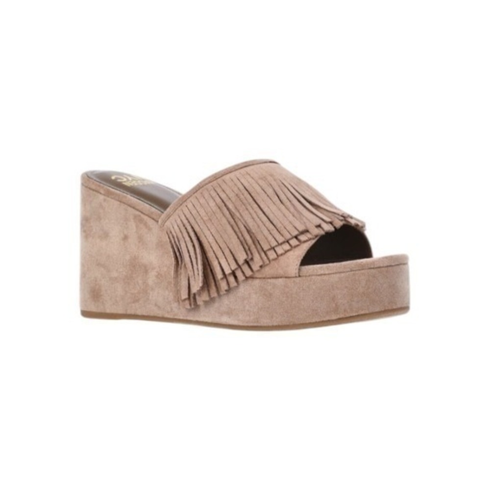 Madden NYC Fringe Platform Wedge Slides Taupe Size 8 New NWT - Picture 2 of 9